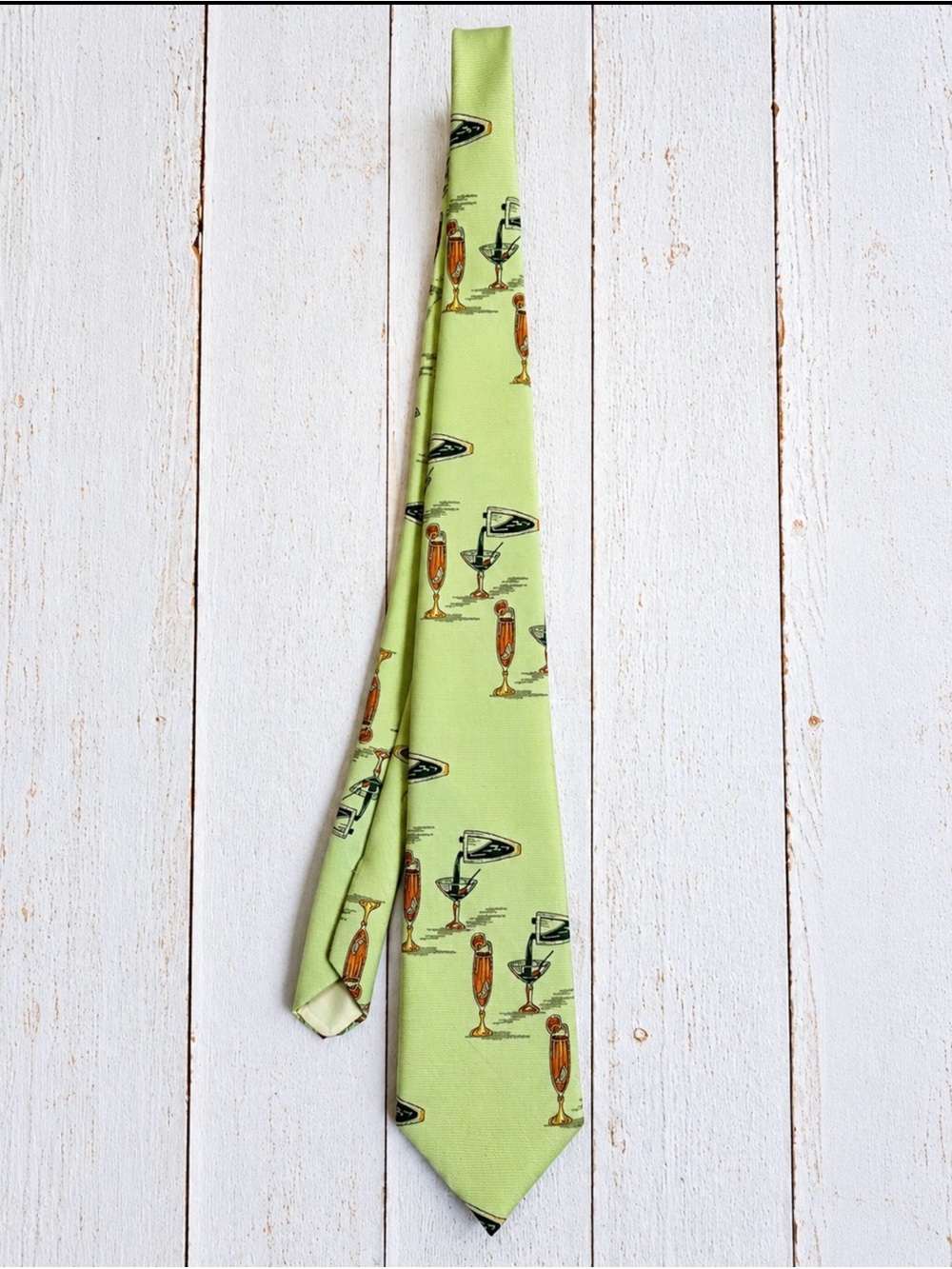 Kremacs Florida Martini Champagne Cocktail Novelty Necktie Green Vintage Style